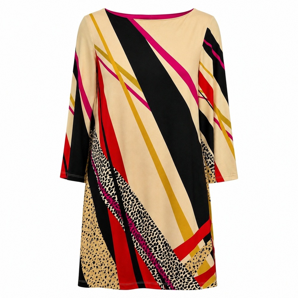 Kelly & Diane Graphic Color Block Dress Womens Sz 8 Mob Wife Euro Glam Statement
